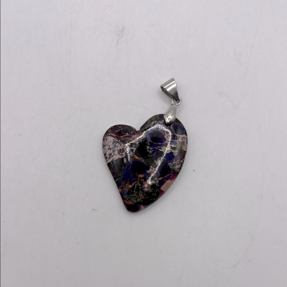 Heart Shaped Purple Black Resin Stone Swirl Abstract Unique Colorful Pendant